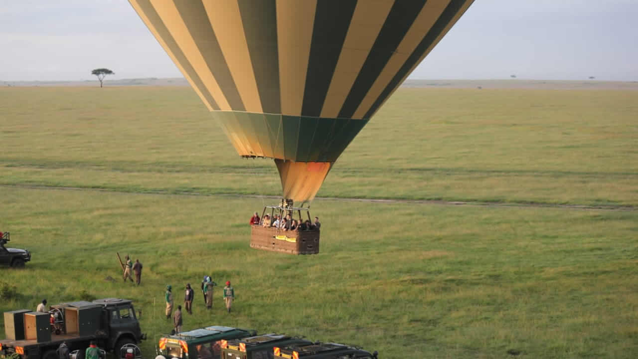 Hot air balloons over the Masai Mara during an aerial safari with African Affarble Expedition Limited.