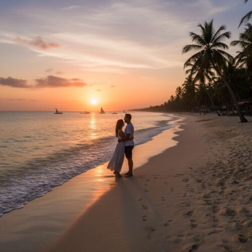 Honeymooners relaxing on the beach during a 7-Day Budget Honeymoon Safari & Beach Escape in Kenya